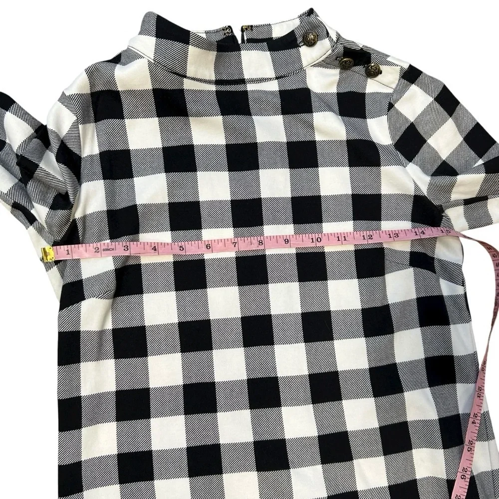 Talbots black white buffalo Ponte knit shirt dress size XS button mock neck